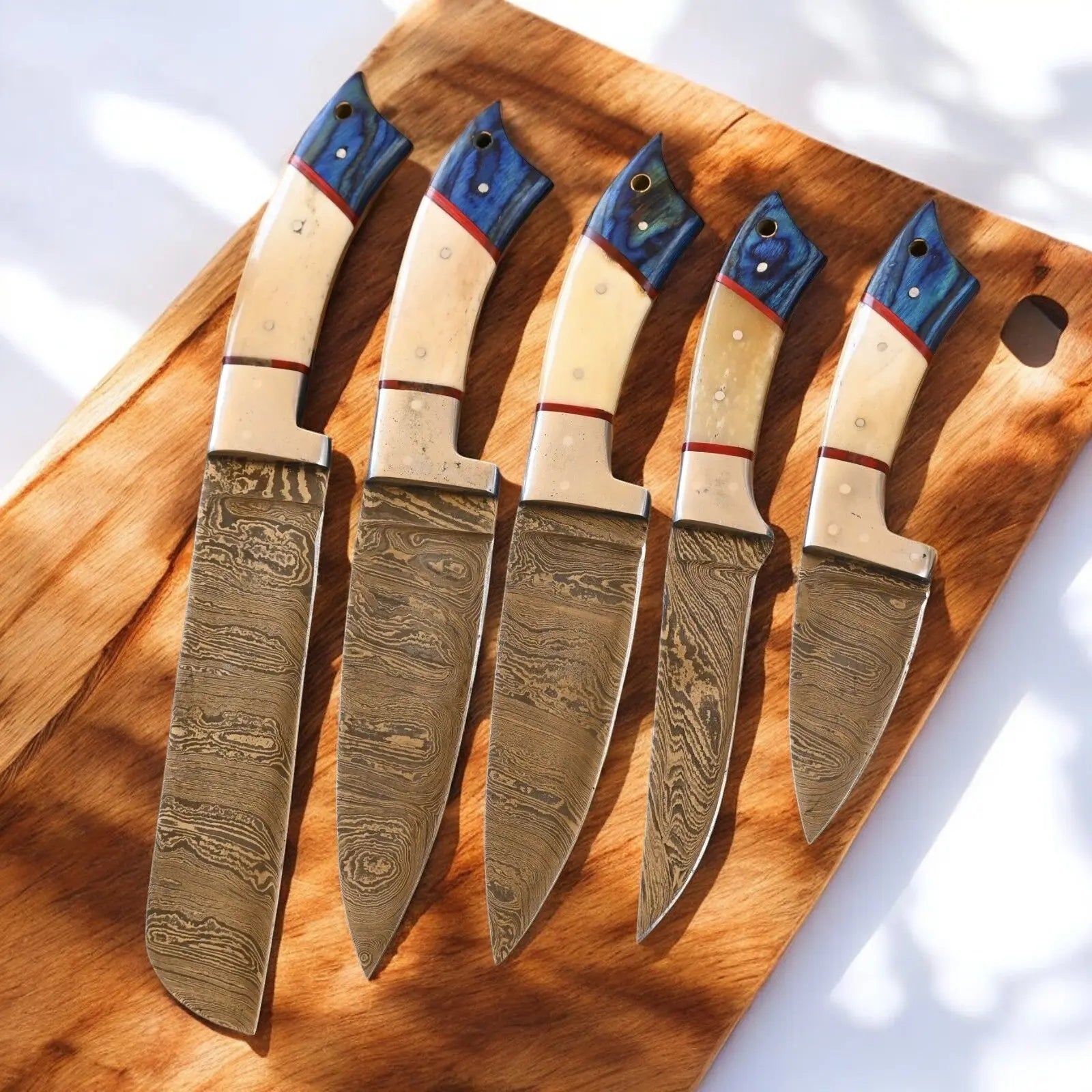 Handmade Damascus Kitchen Knives Set – Exotic Wood & Bone Damascus Knife Store