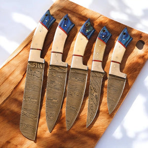 Handmade Damascus Kitchen Knives Set – Exotic Wood & Bone Damascus Knife Store