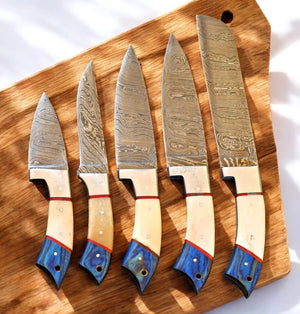 Handmade Damascus Kitchen Knives Set – Exotic Wood & Bone Damascus Knife Store