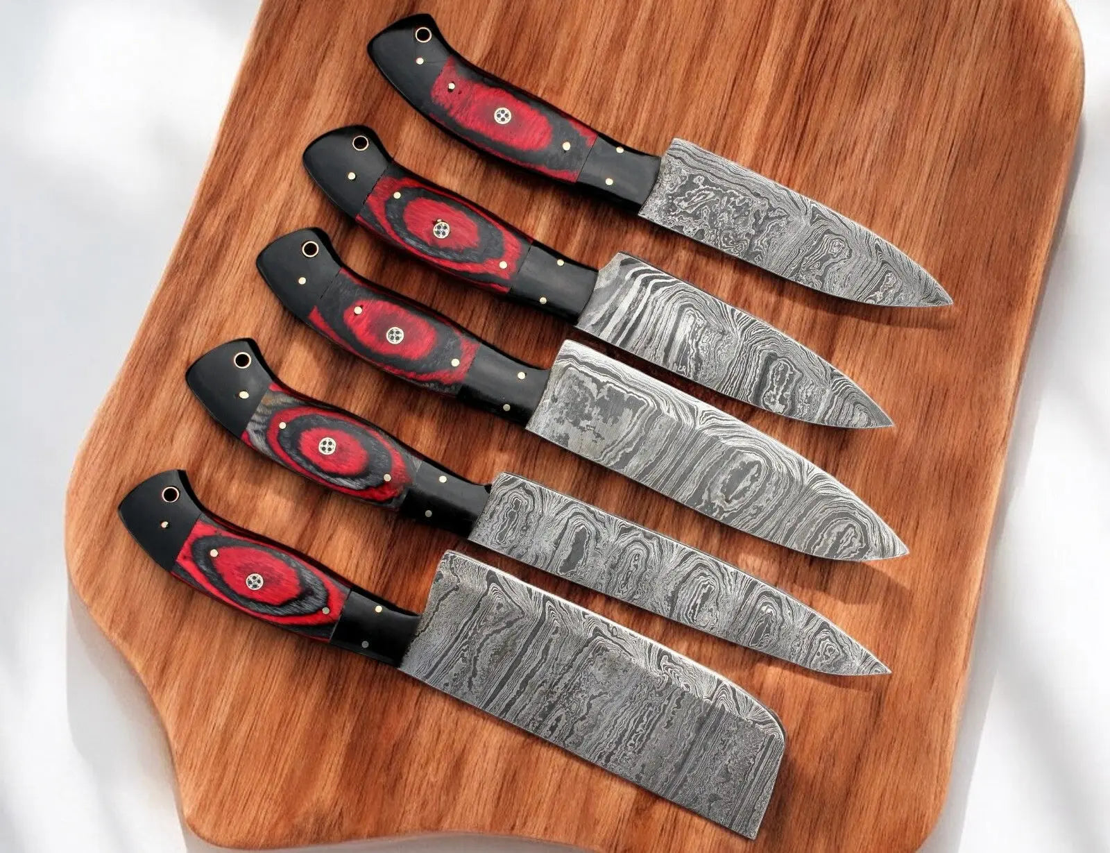 Handmade Damascus Kitchen Knives Set – Exotic Wood & G10 Damascus Knife Store