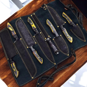 Handmade Damascus Kitchen Knives Set | Exotic Wood & Horn Damascus Knife Store