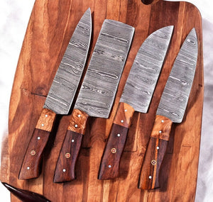 Handmade Damascus Kitchen Knives Set – Olive & Rosewood Damascus Knife Store
