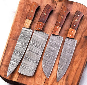 Handmade Damascus Kitchen Knives Set – Olive & Rosewood Damascus Knife Store