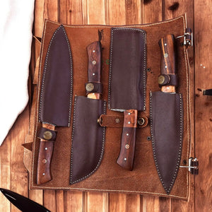 Handmade Damascus Kitchen Knives Set – Olive & Rosewood Damascus Knife Store