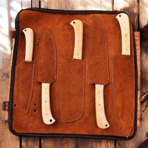 Handmade Damascus Kitchen Knives Set with Bone Handles Damascus Knife Store