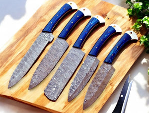 Handmade Damascus Kitchen Knives Set with Exotic Wood by Damascus Knife Store, Southern handmade gift main product photo