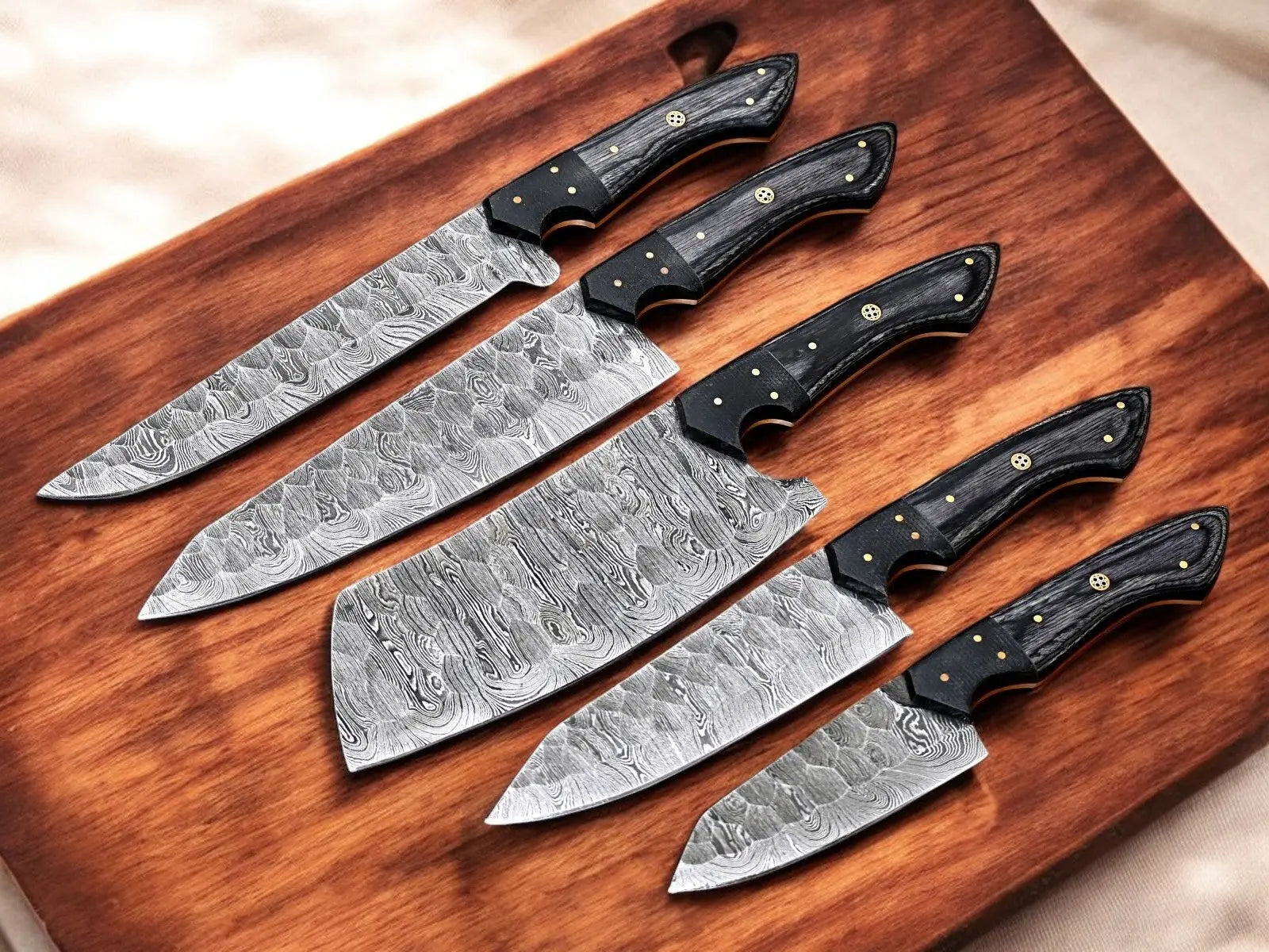 Handmade Damascus Kitchen Knives Set with Exotic Wood Damascus Knife Store