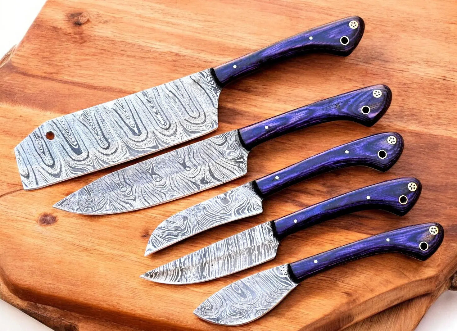 Handmade Damascus Kitchen Knives Set with Exotic Wood Handles Damascus Knife Store
