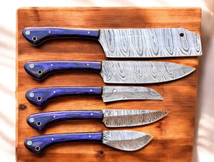Handmade Damascus Kitchen Knives Set with Exotic Wood Handles Damascus Knife Store