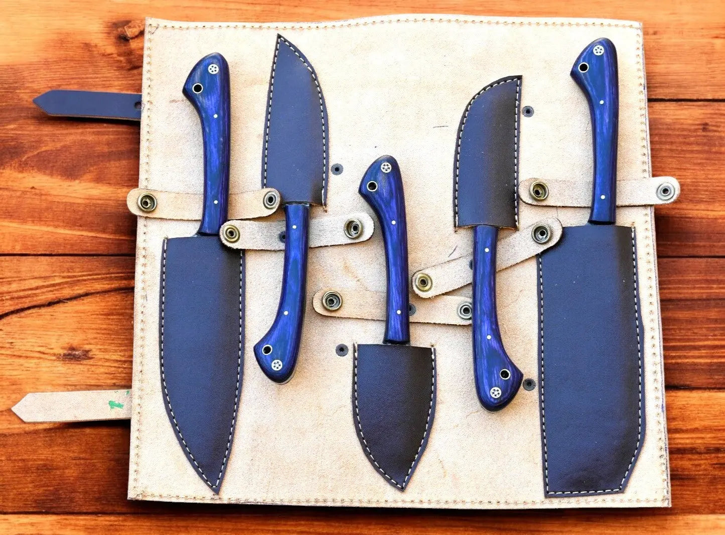 Handmade Damascus Kitchen Knives Set with Exotic Wood Handles Damascus Knife Store