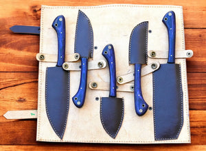 Handmade Damascus Kitchen Knives Set with Exotic Wood Handles Damascus Knife Store