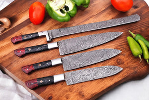Handmade Damascus Kitchen Knives Set with Exotic Wood Handles by Damascus Knife Store, Southern handmade gift main product photo