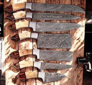 Handmade Damascus Kitchen Knives Set with Leather Roll Damascus Knife Store