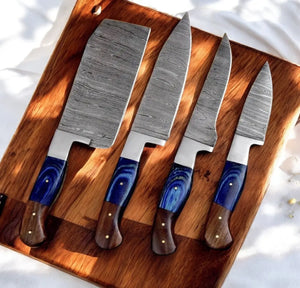 Handmade Damascus Kitchen Knives Set with Leather Roll by Damascus Knife Store, Southern handmade gift detail photo 2