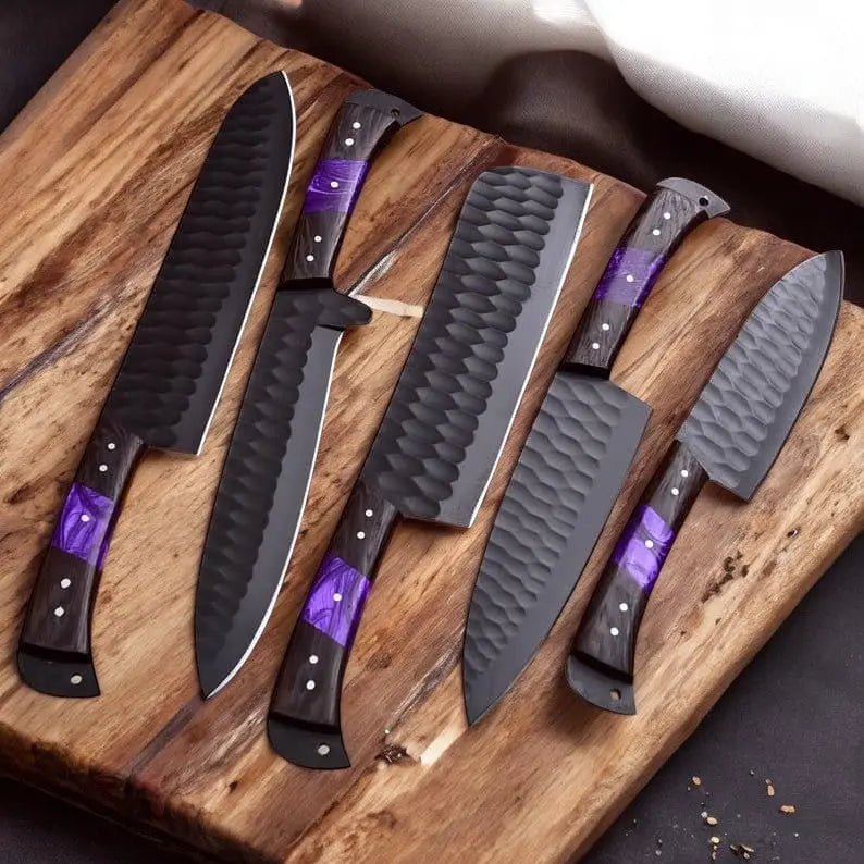 Handmade Damascus Kitchen Knives with Leather Roll Damascus Knife Store