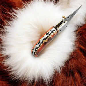 Handmade Damascus Pocket Knife – Epoxy Resin Handle by Damascus Knife Store, Damascus knife detail photo 5