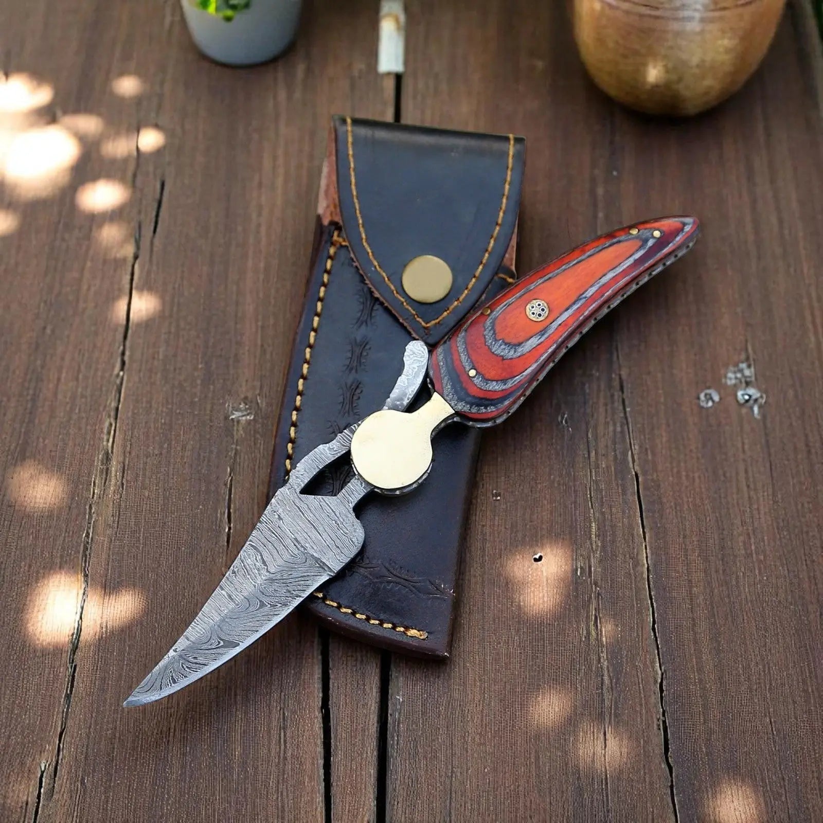 Handmade Damascus Pocket Knife with Exotic Wood Handle by Damascus Knife Store, Damascus knife main product photo