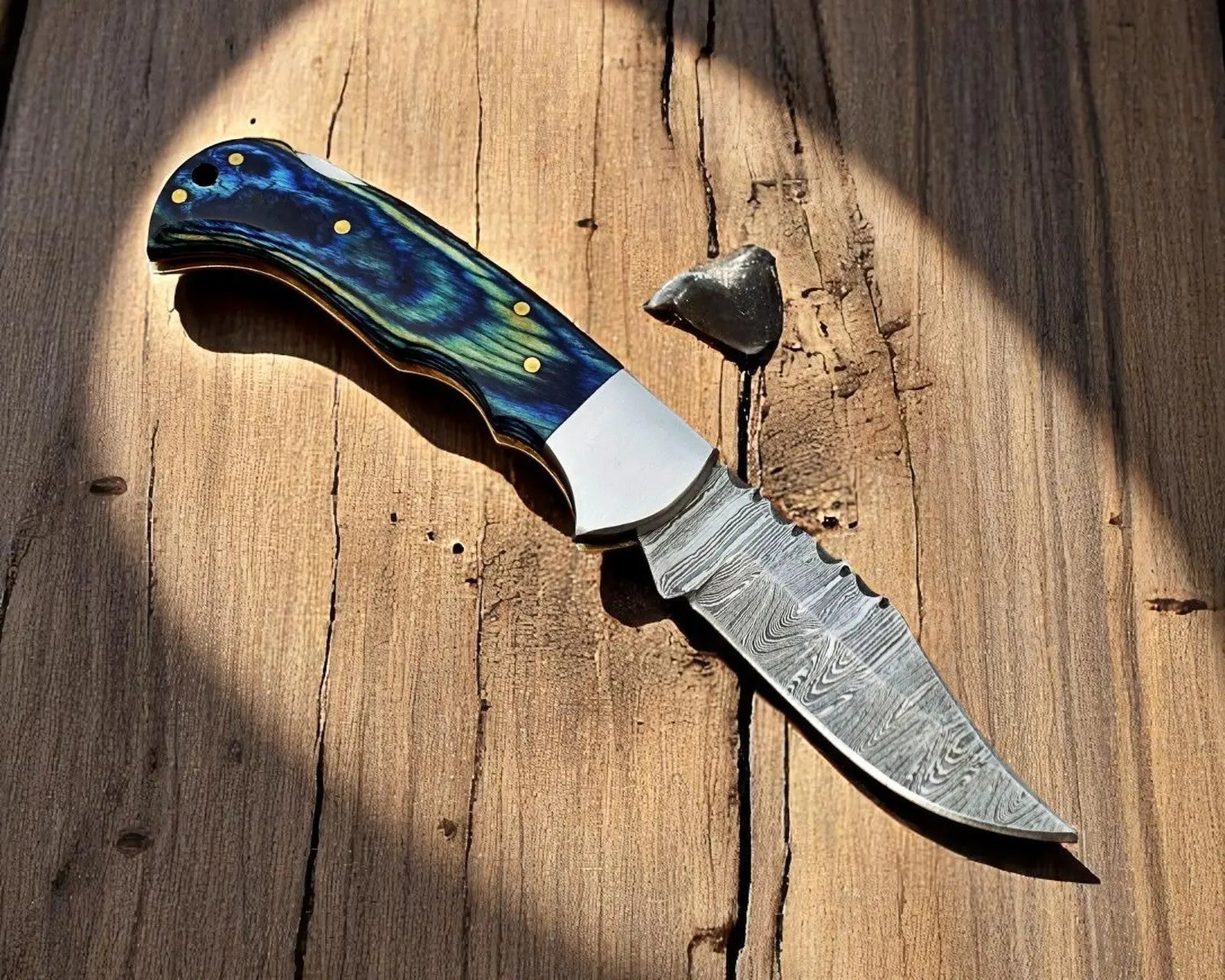 Handmade Damascus Pocket Knife with Exotic Wood Handle Damascus Knife Store