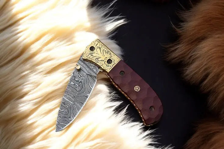 Handmade Damascus Pocket Knife with Micarta Handle Damascus Knife Store