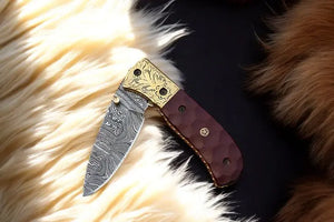 Handmade Damascus Pocket Knife with Micarta Handle Damascus Knife Store