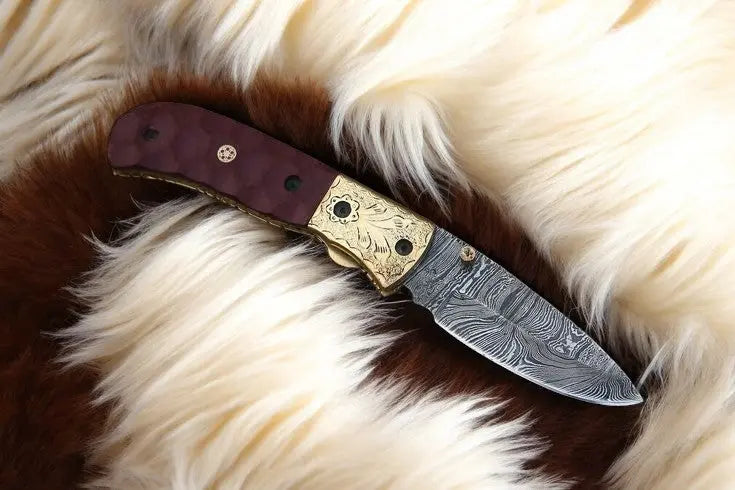 Handmade Damascus Pocket Knife with Micarta Handle Damascus Knife Store