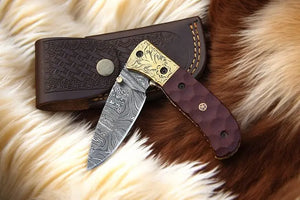 Handmade Damascus Pocket Knife with Micarta Handle Damascus Knife Store