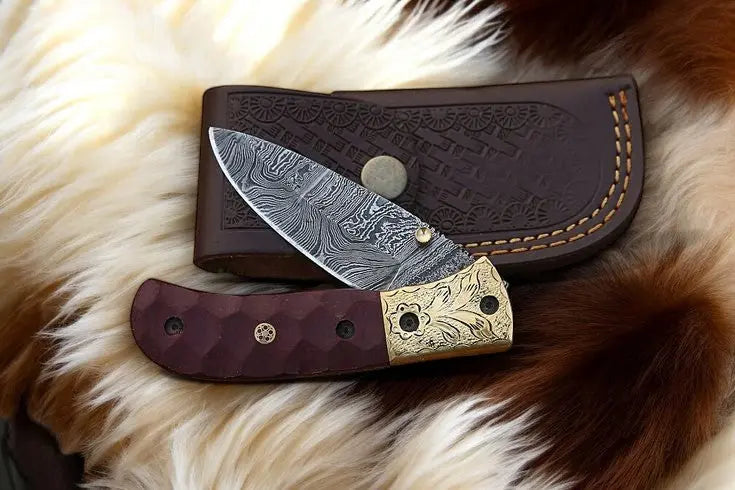 Handmade Damascus Pocket Knife with Micarta Handle Damascus Knife Store