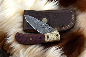 Handmade Damascus Pocket Knife with Micarta Handle Damascus Knife Store