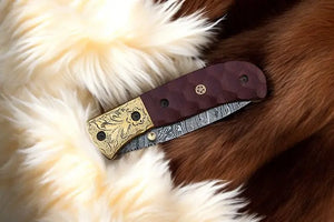 Handmade Damascus Pocket Knife with Micarta Handle Damascus Knife Store
