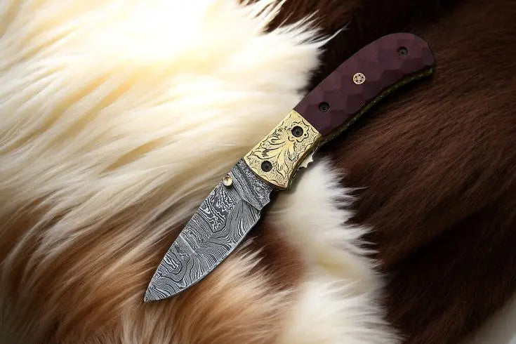 Handmade Damascus Pocket Knife with Micarta Handle Damascus Knife Store