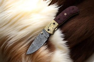 Handmade Damascus Pocket Knife with Micarta Handle Damascus Knife Store