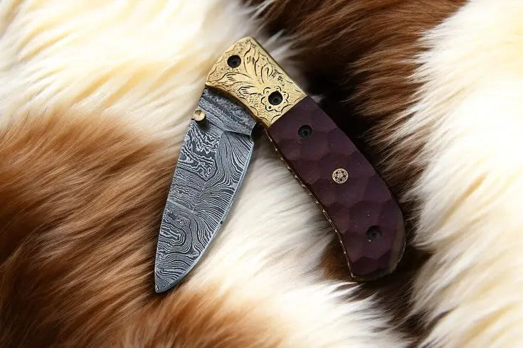 Handmade Damascus Pocket Knife with Micarta Handle Damascus Knife Store