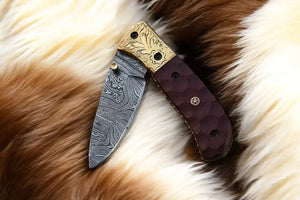 Handmade Damascus Pocket Knife with Micarta Handle Damascus Knife Store