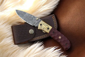 Handmade Damascus Pocket Knife with Micarta Handle Damascus Knife Store