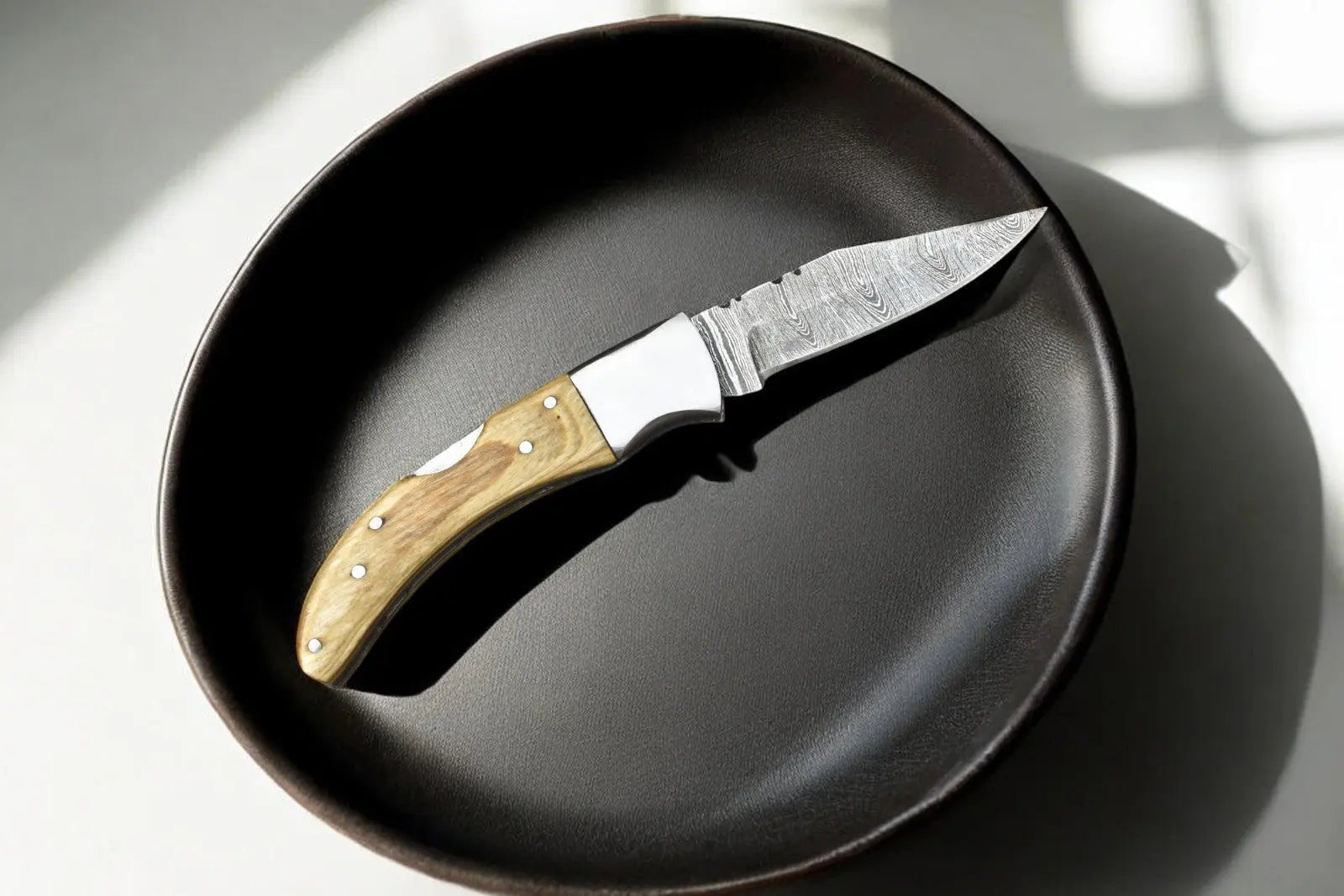 Handmade Damascus Pocket Knife with Olivewood Handle Damascus Knife Store