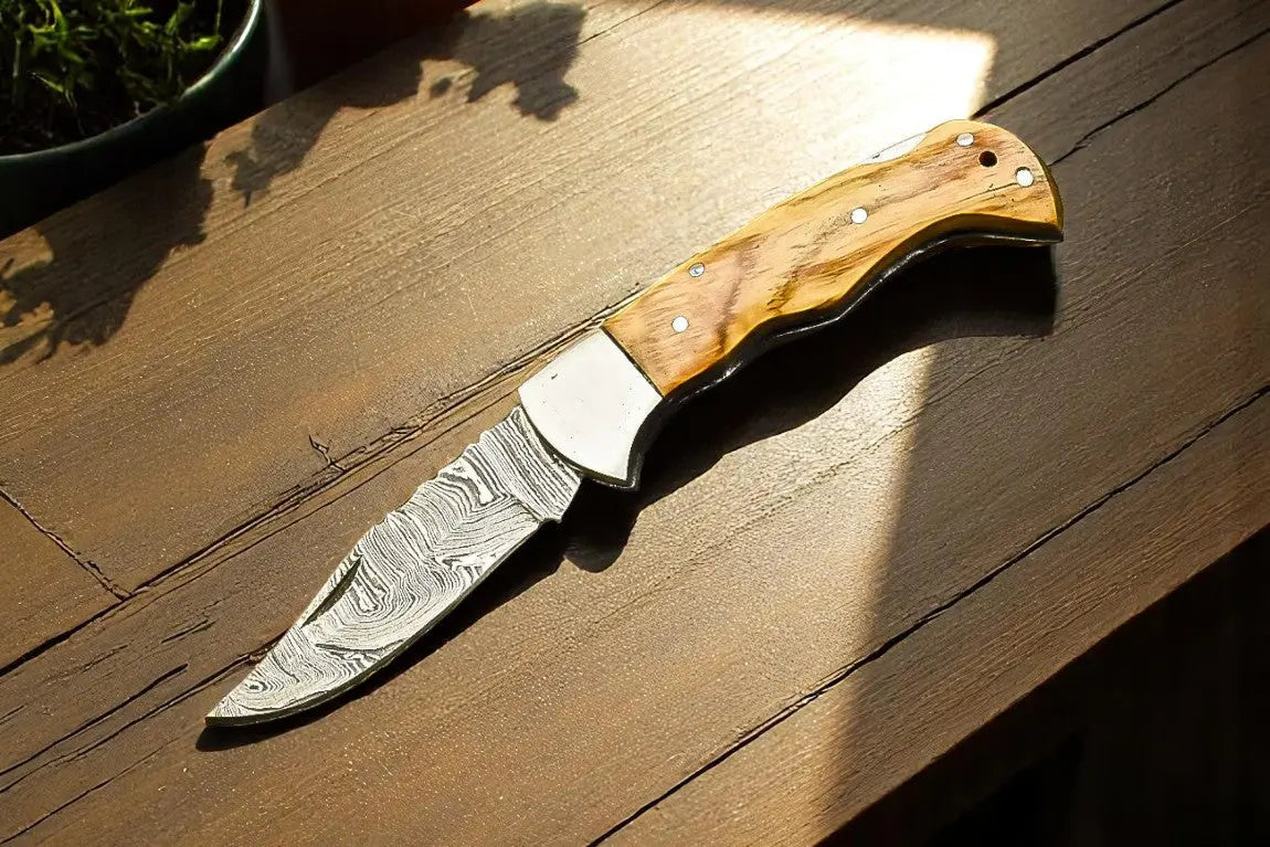 Handmade Damascus Pocket Knife with Walnut Wood Handle Damascus Knife Store