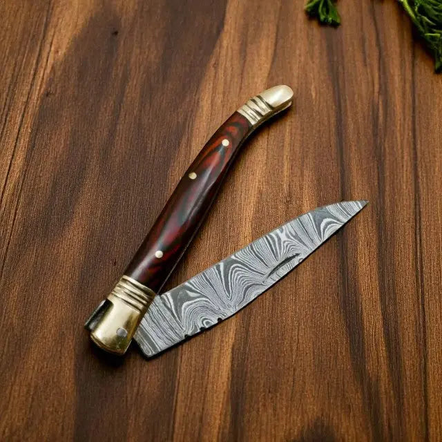 Handmade Damascus Pocket Knife with Wood Handle - 4" Damascus Knife Store
