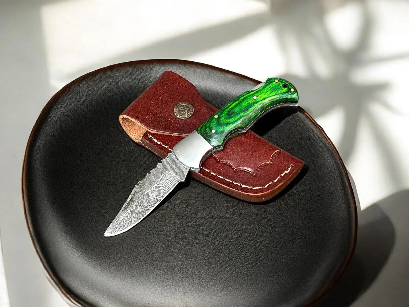 Handmade Damascus Pocket Knife with Wood Handle – 3" Blade by Damascus Knife Store, Damascus knife main product photo