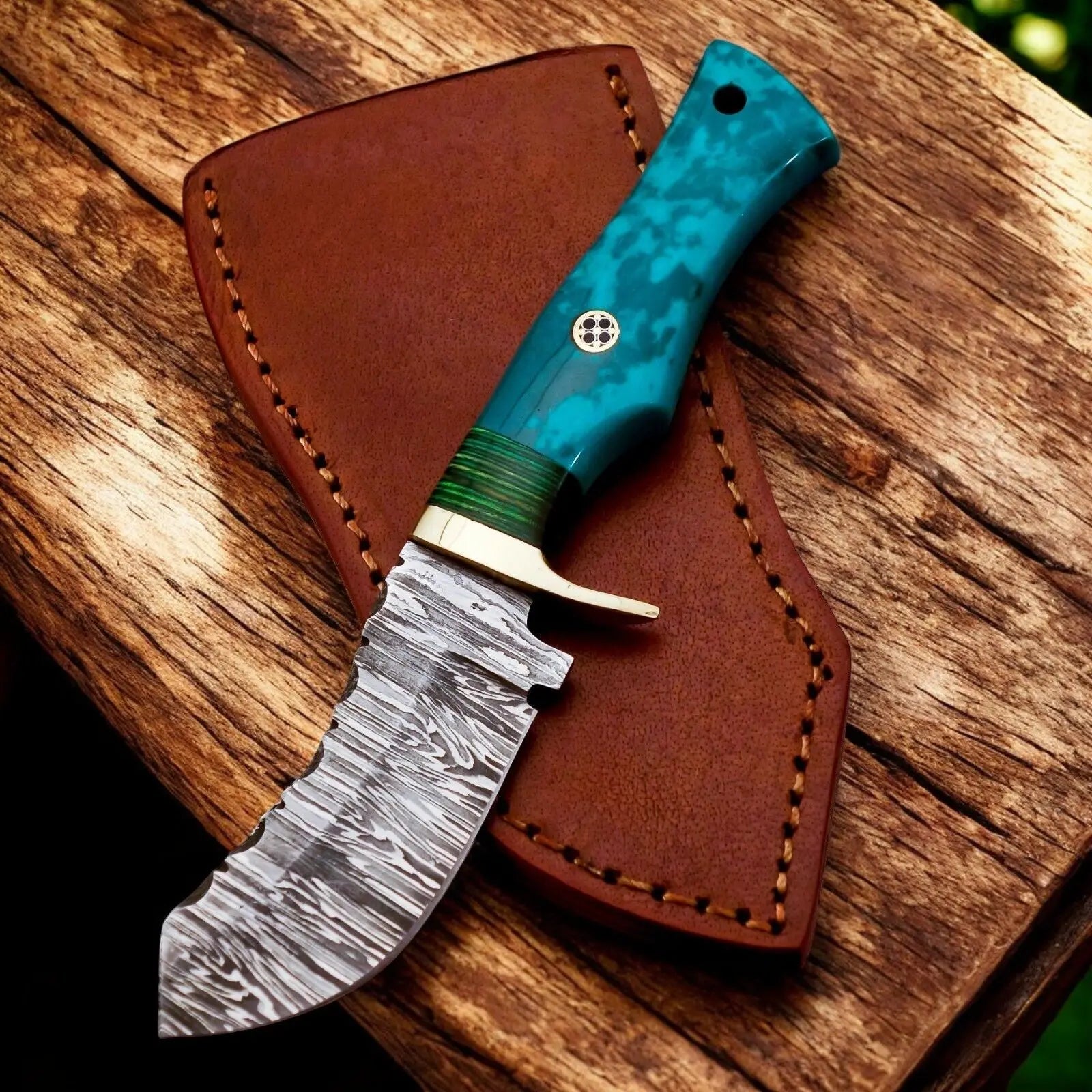 Handmade Damascus Skinning Knife – Epoxy Resin Handle by Damascus Knife Store, Damascus knife main product photo