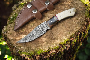 Handmade Damascus Skinning Knife – Epoxy Resin & Bone Damascus Knife Store