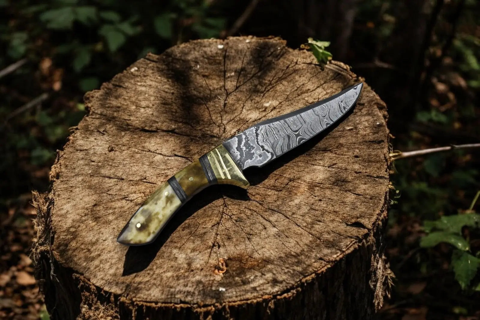 Handmade Damascus Skinning Knife with Bone & Rosewood Handle Damascus Knife Store
