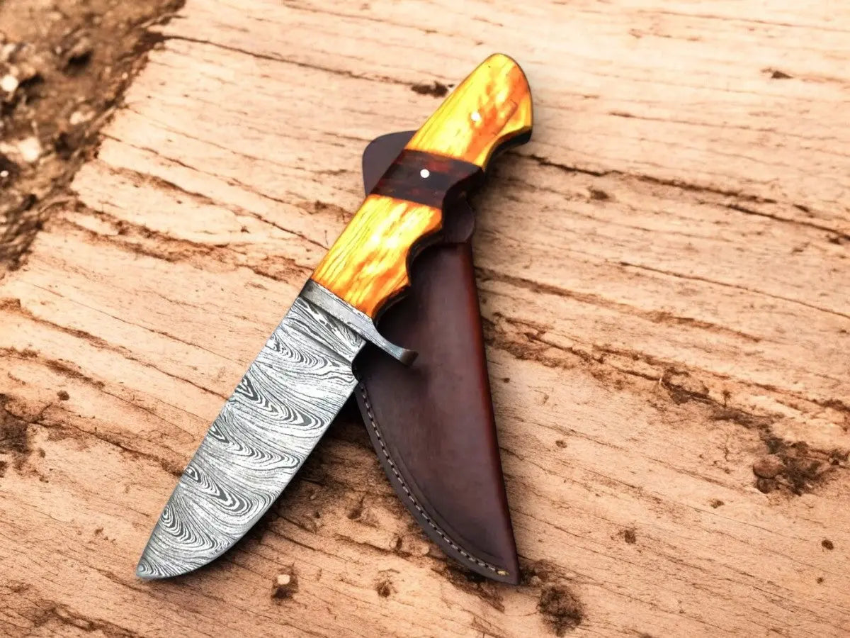 Handmade Damascus Skinning Knife with Pakka Wood Handle by Damascus Knife Store, Damascus knife main product photo