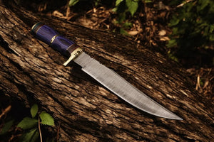 Handmade Damascus Steel Bowie Knife with Exotic Wood Handle - 15 Inches Damascus Knife Store