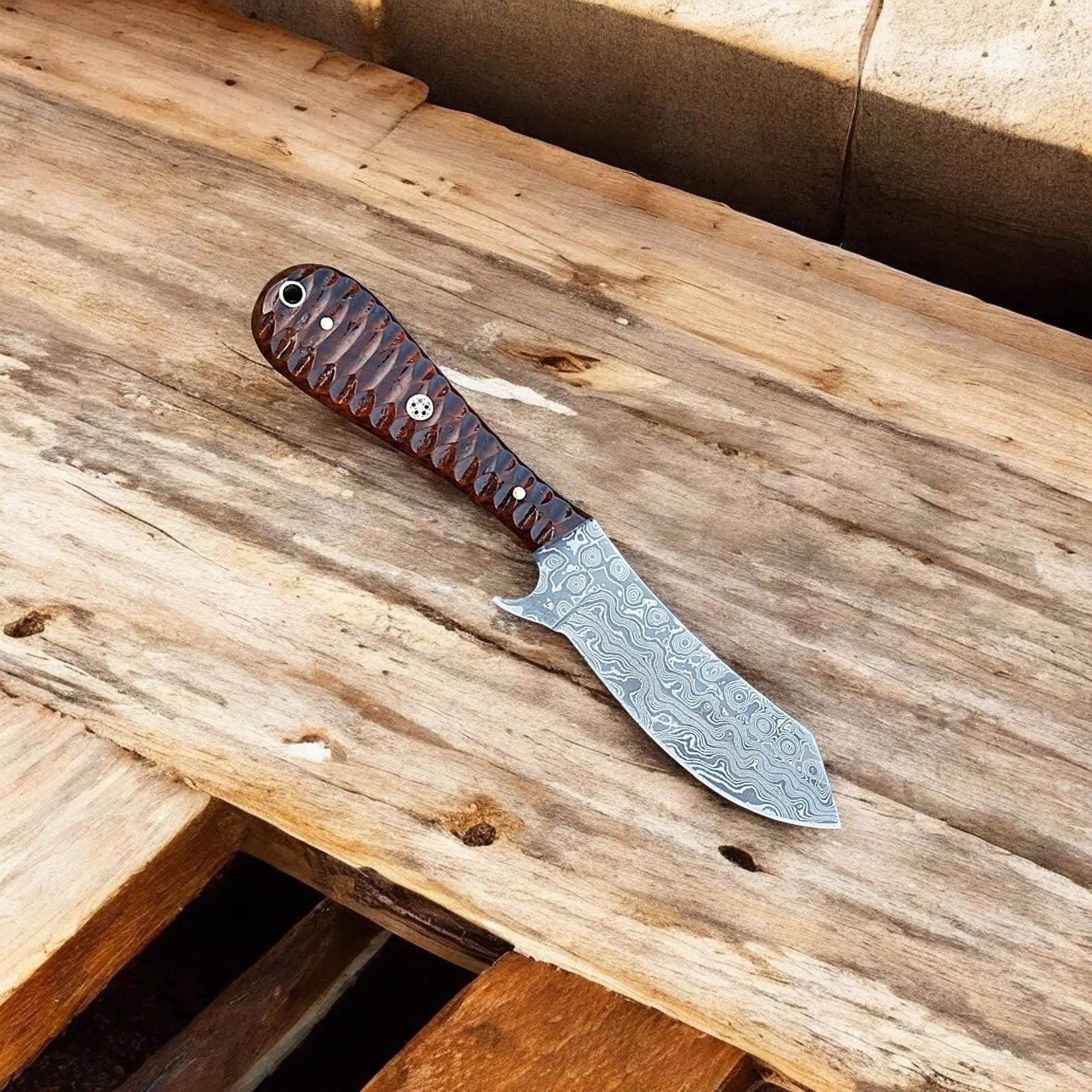 Handmade Damascus Steel Cowboy Knife with Rosewood Handle Damascus Knife Store