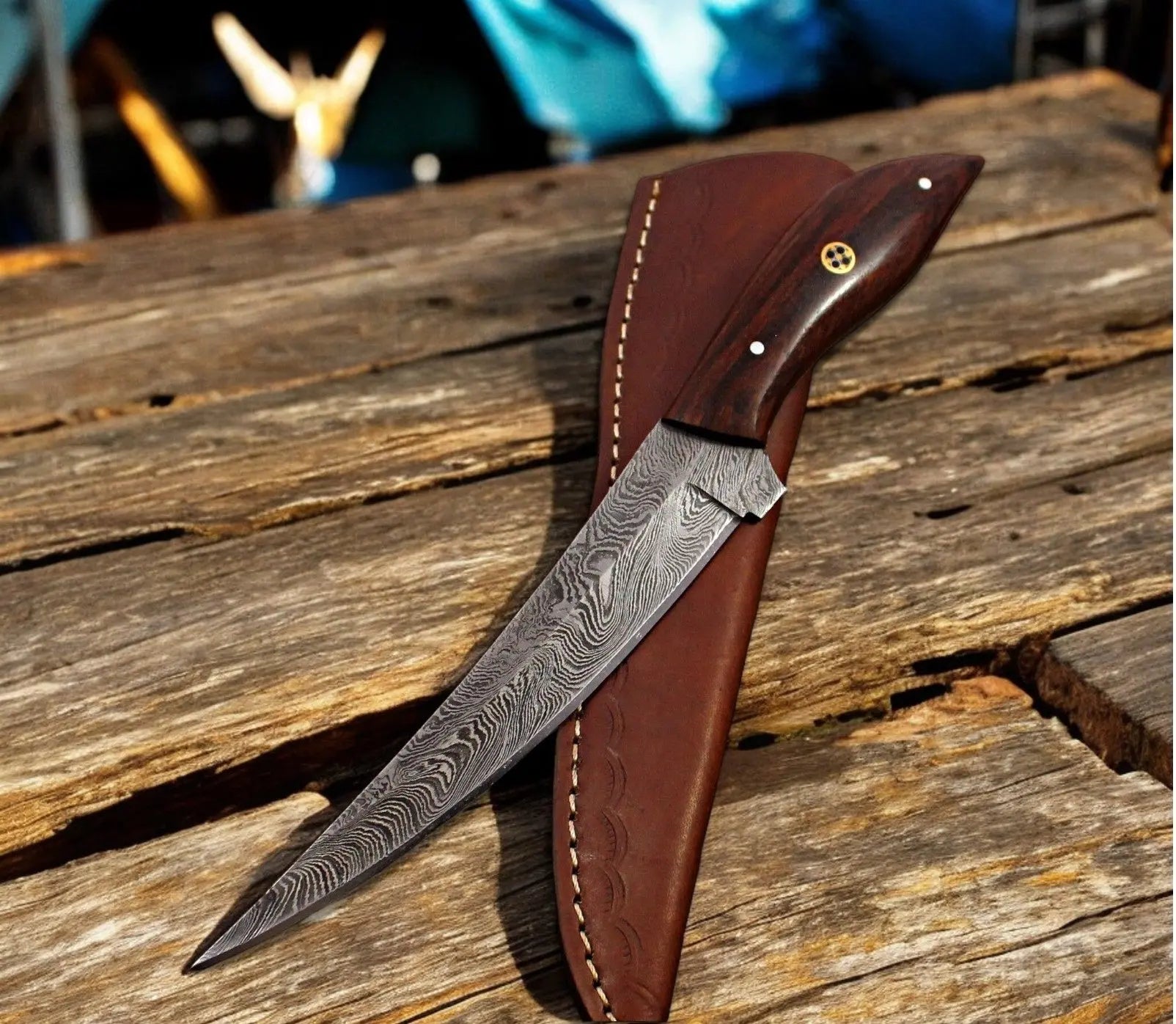 Handmade Damascus Steel Fillet Knife with Rosewood Handle Damascus Knife Store