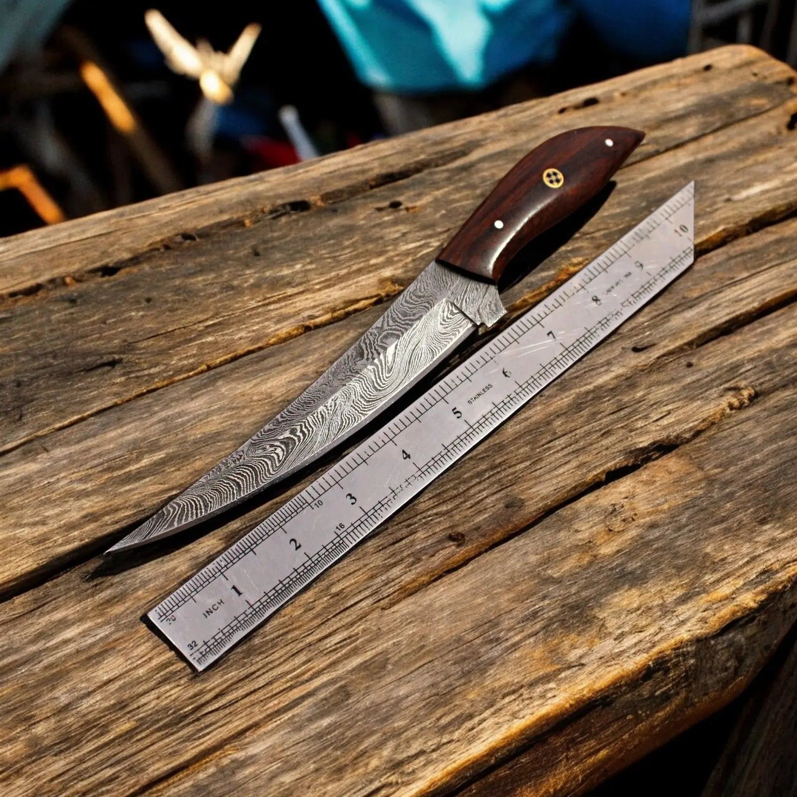 Handmade Damascus Steel Fillet Knife with Rosewood Handle Damascus Knife Store