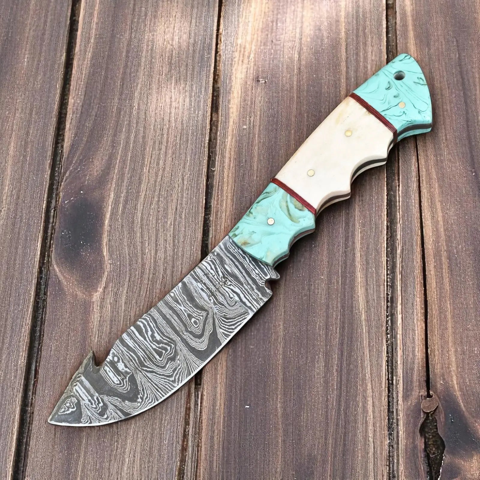 Handmade Damascus Steel Gut Hook Hunting Knife 8" Damascus Knife Store