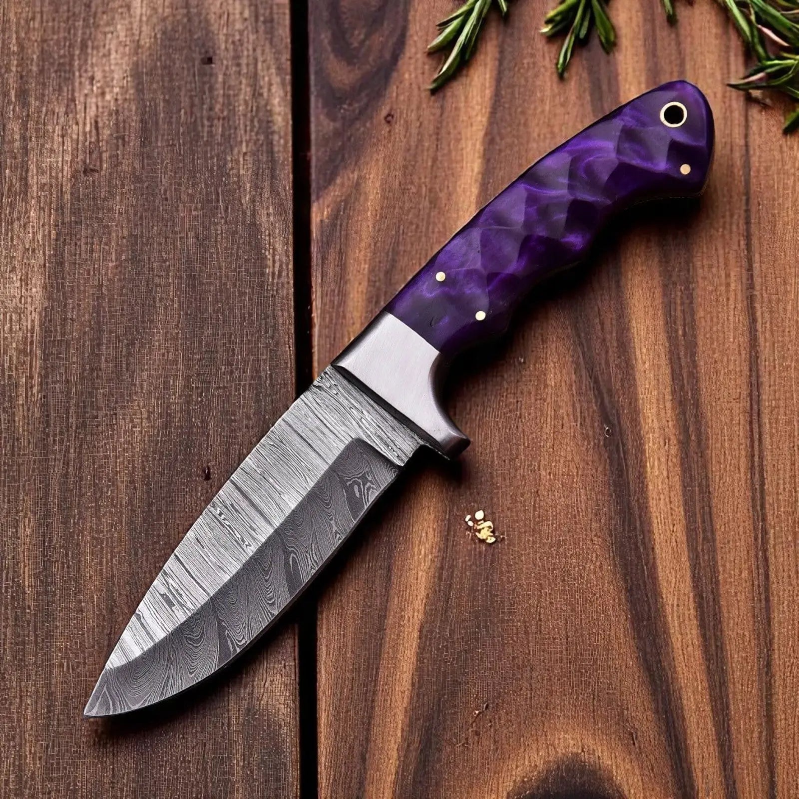 Handmade Damascus Steel Hunting Knife 8" with Sheath by Damascus Knife Store, leather knife sheath main product photo