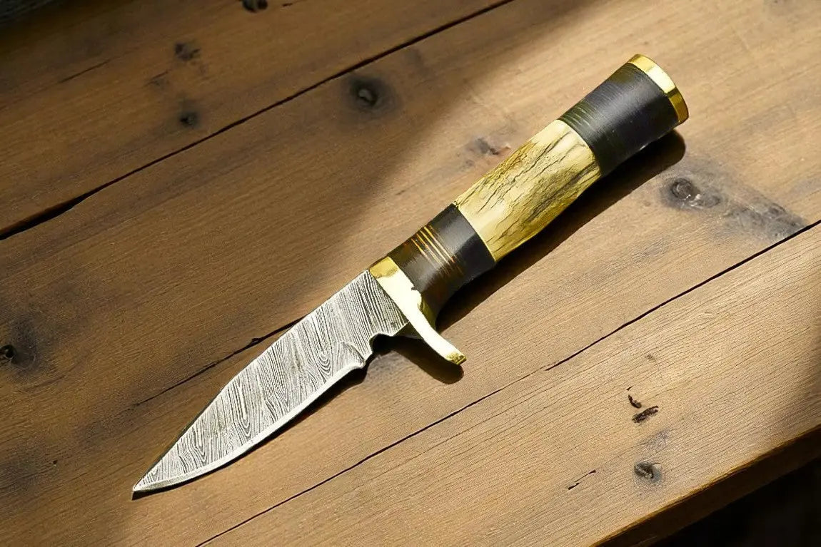 Handmade Damascus Steel Hunting Knife with Antler Horn by Damascus Knife Store, Damascus knife main product photo