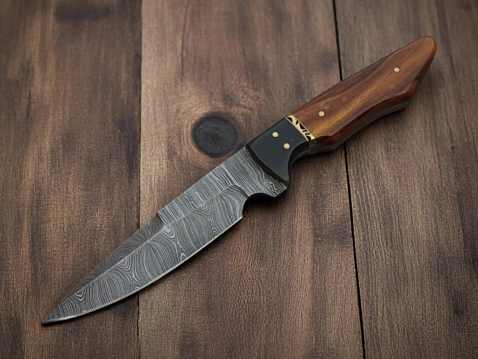 Handmade Damascus Steel Hunting Knife with Wood Handle by Damascus Knife Store, Damascus knife main product photo